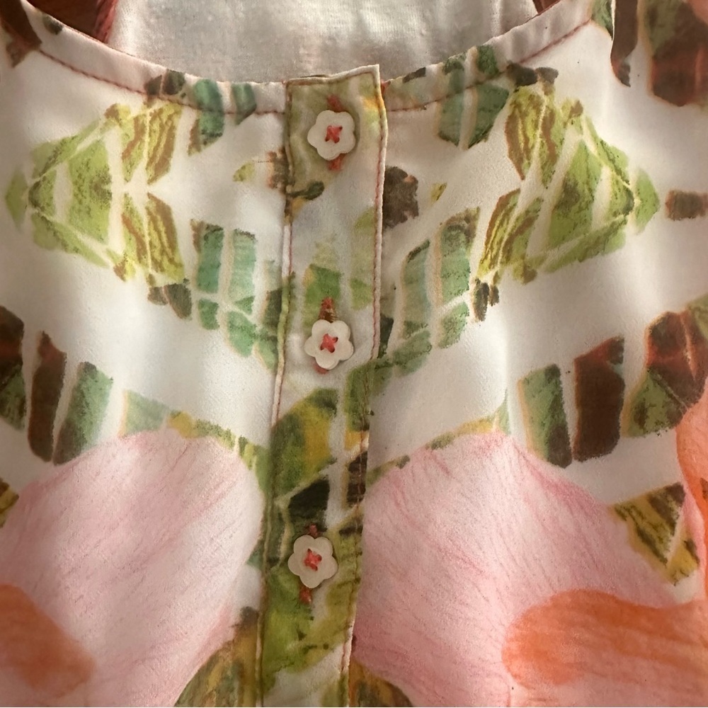 Anthropologie KAS New York Women’s Pink Green Floral Button Tank Top Size Small - Picture 5 of 9